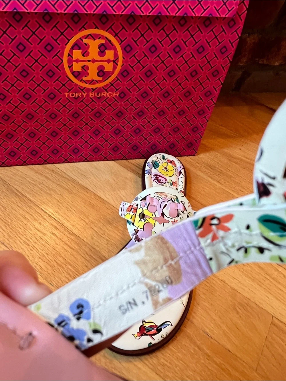 Tory Burch Pink Porcelain Floral Printed Leather Miller Welt Sandals